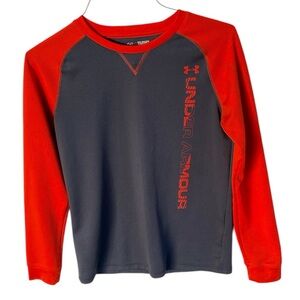 UNDER ARMOUR BOYS BRIGHT ORANGE AND GRAY LONG SLEEVE COLDGEAR WAFFLE SHIRT YXL